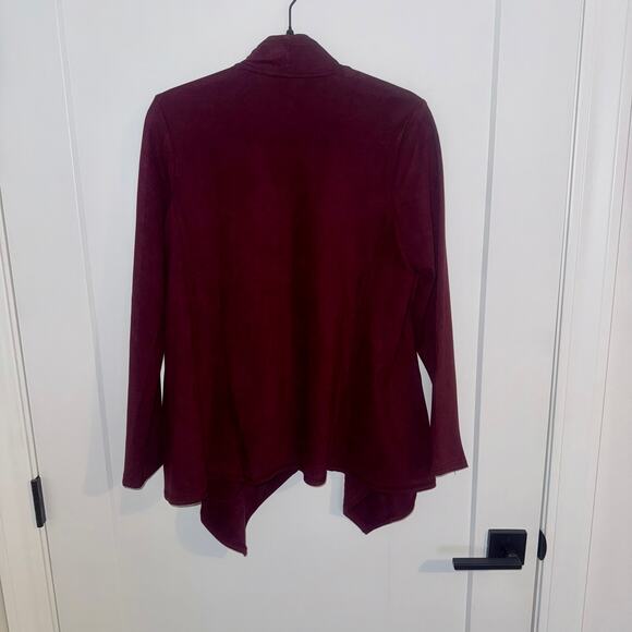 Logo Burgundy Open Front Sweater Jacket Medium Excellent Condition - Picture 4 of 8